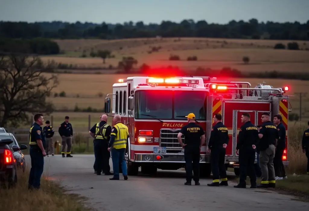 Scene showing a fire truck at an accident site in Texas