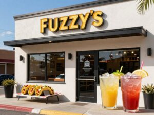 Exterior view of Fuzzy’s Tacos and Margs restaurant in Katy