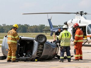 Emergency responders at a crash site in Grimes County, Texas