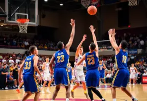 Players competing during a women's basketball game