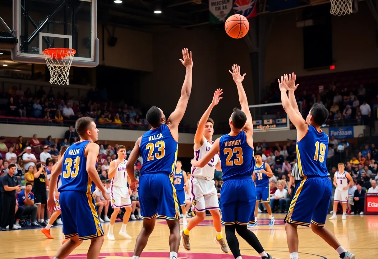 Players competing during a women's basketball game
