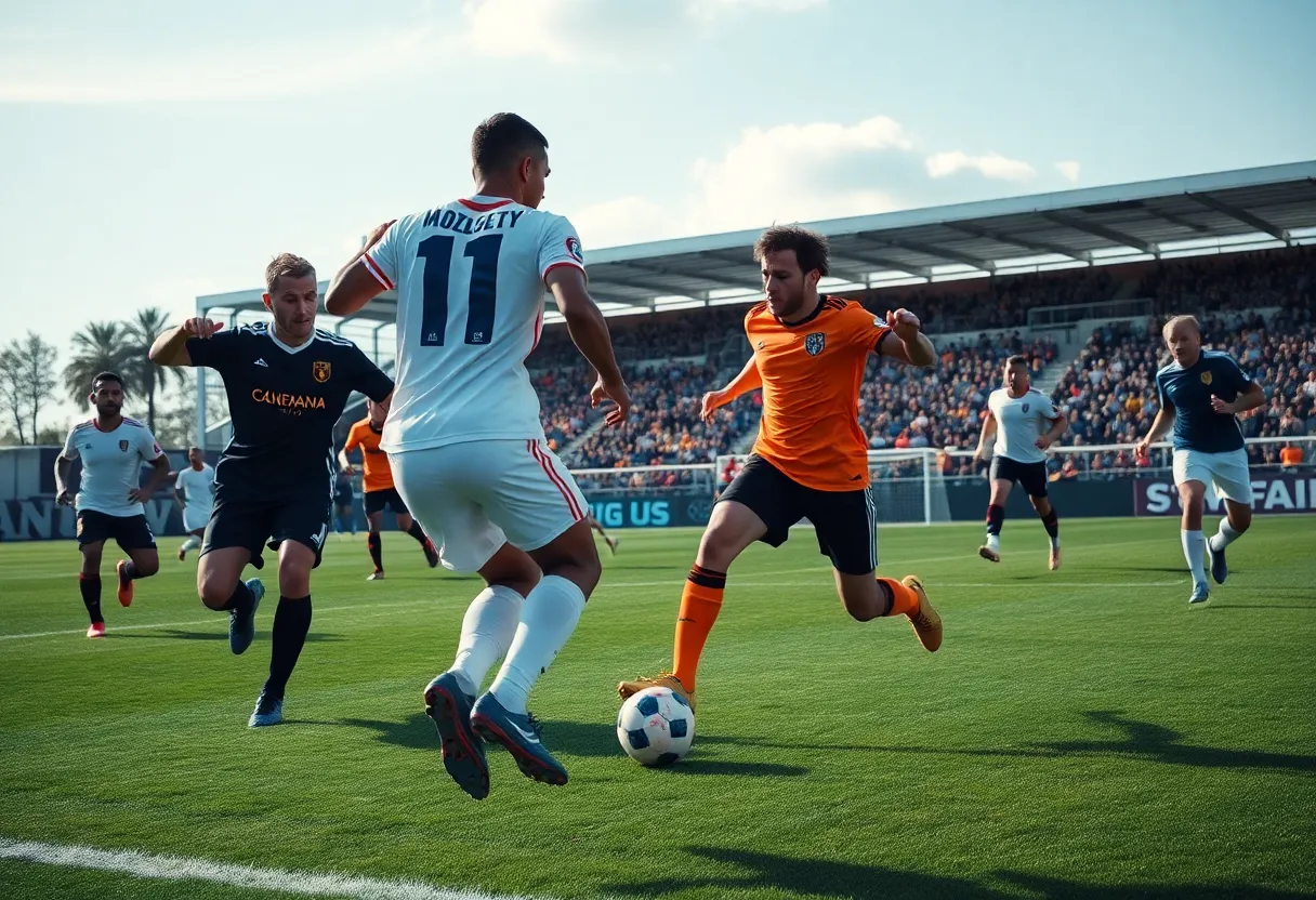 HCU Men's soccer players in an intense match