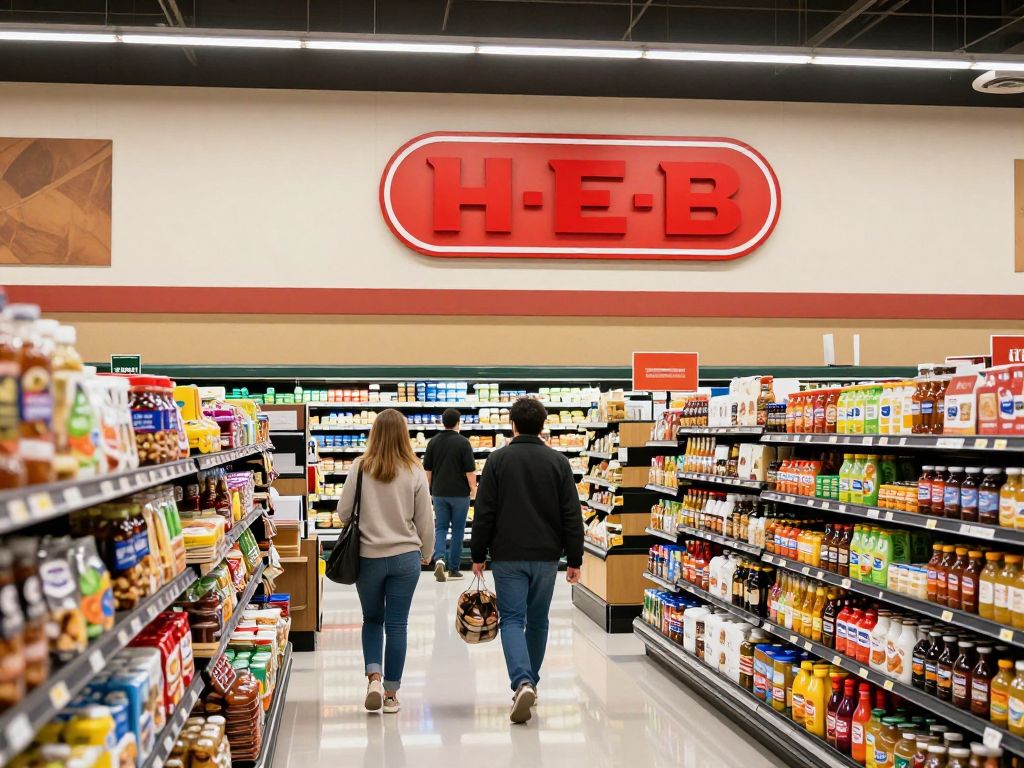 Community shopping at an H-E-B grocery store in Texas