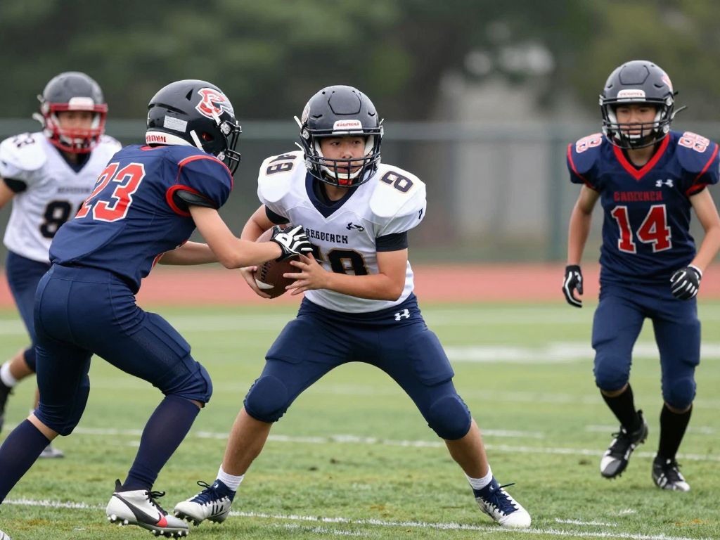 High school football players playing during a game