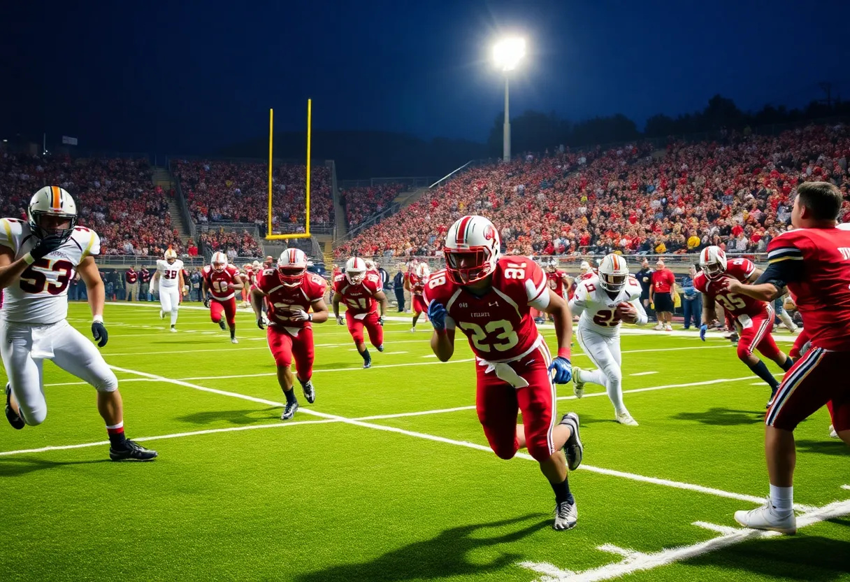Players in action during a high school football championship game.