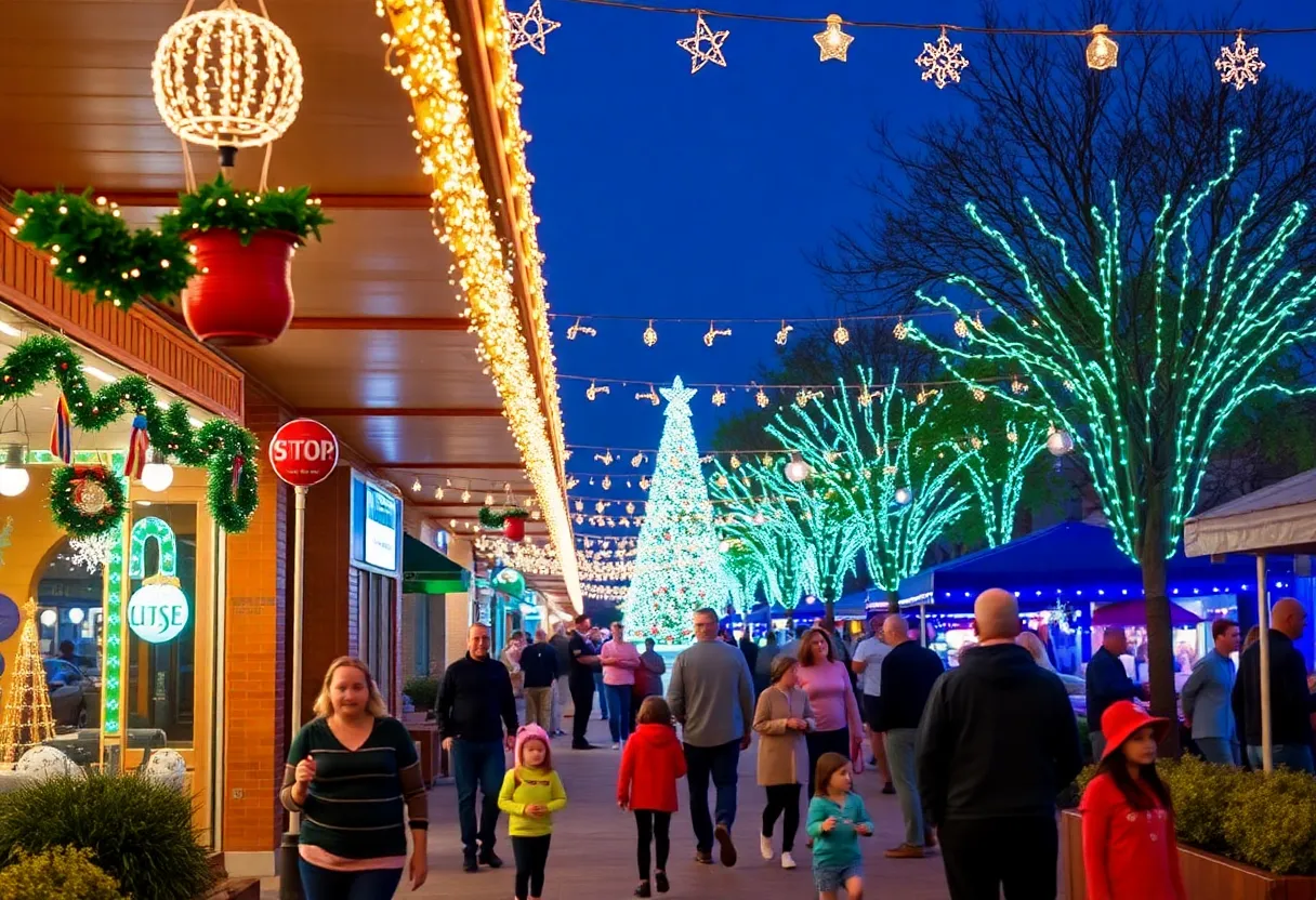 Families enjoying holiday events in Bay Area Houston with festive decorations