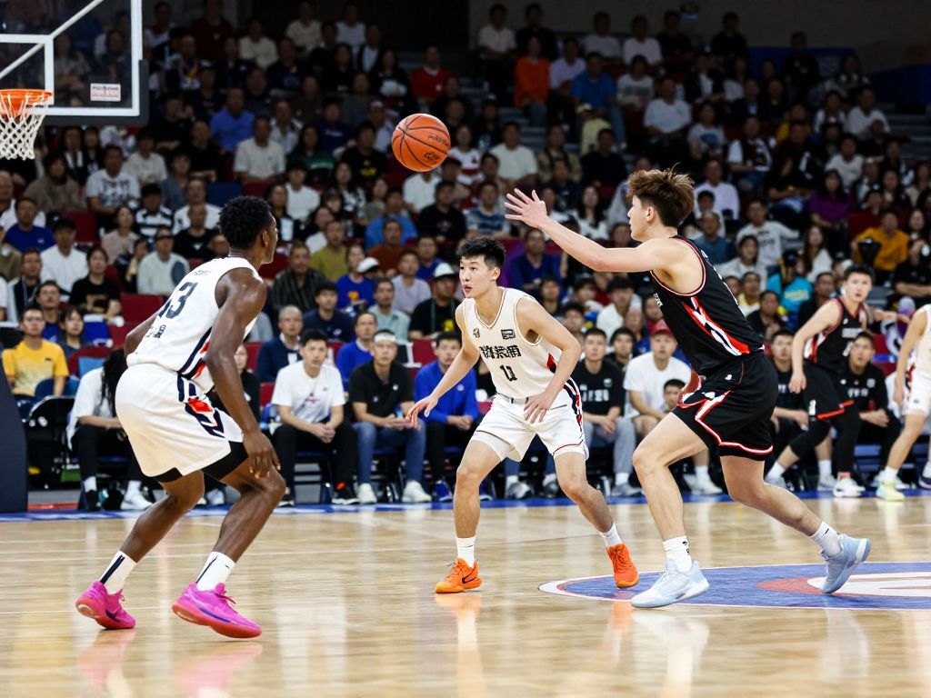 Collegiate basketball players from Houston and Arkansas competing on the court