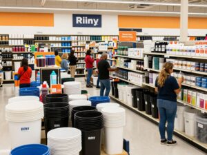 Shoppers exploring bin stores in Houston looking for discounted items.