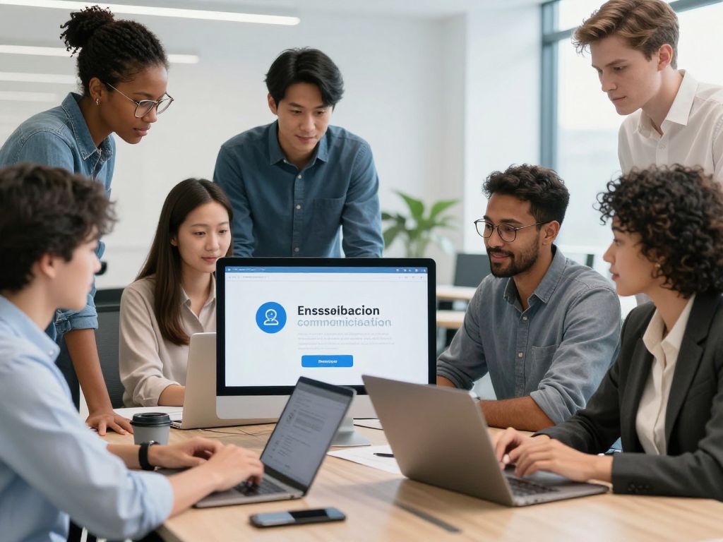 Professionals working on business communication solutions