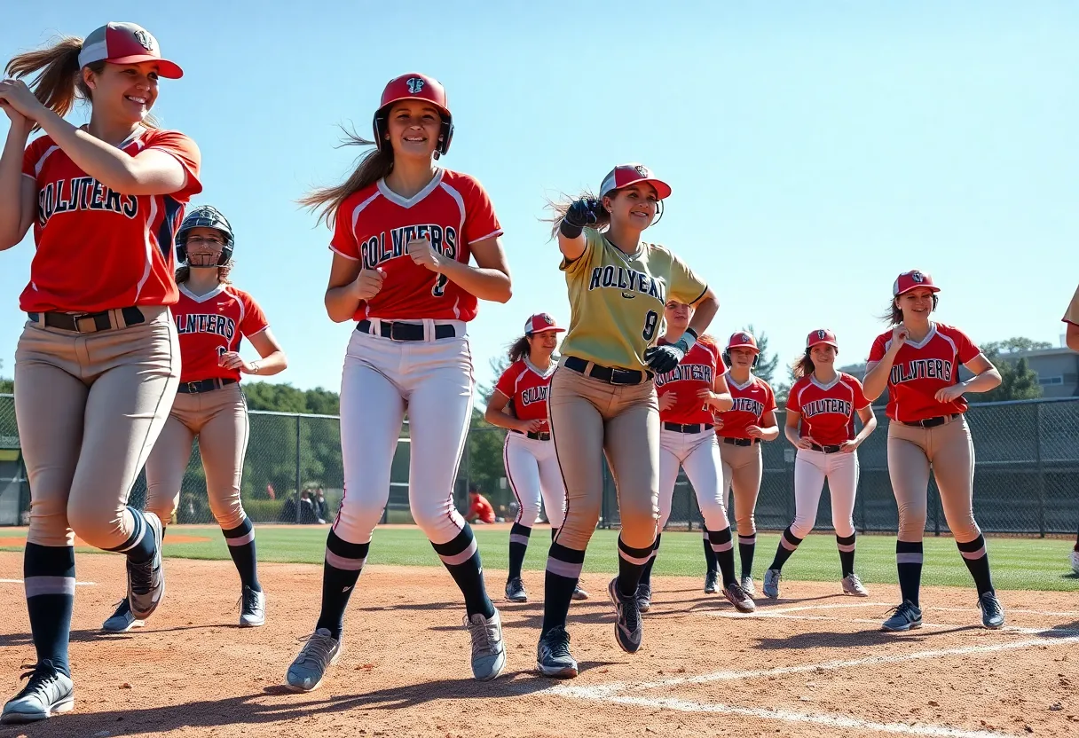 Houston Christian University Softball team practicing on the field