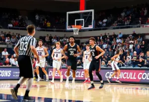 Action shot of Houston Cougars basketball team during a game