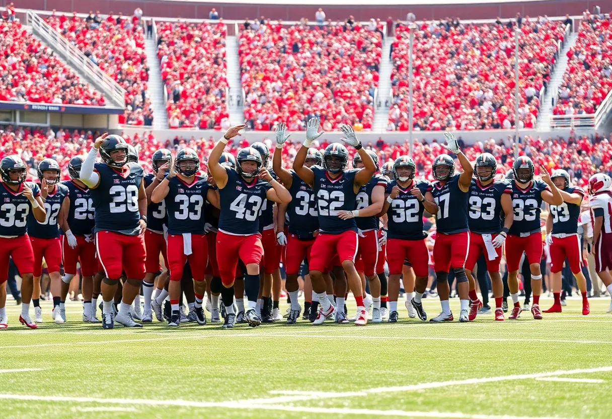 Houston Cougars football team celebrating on the field