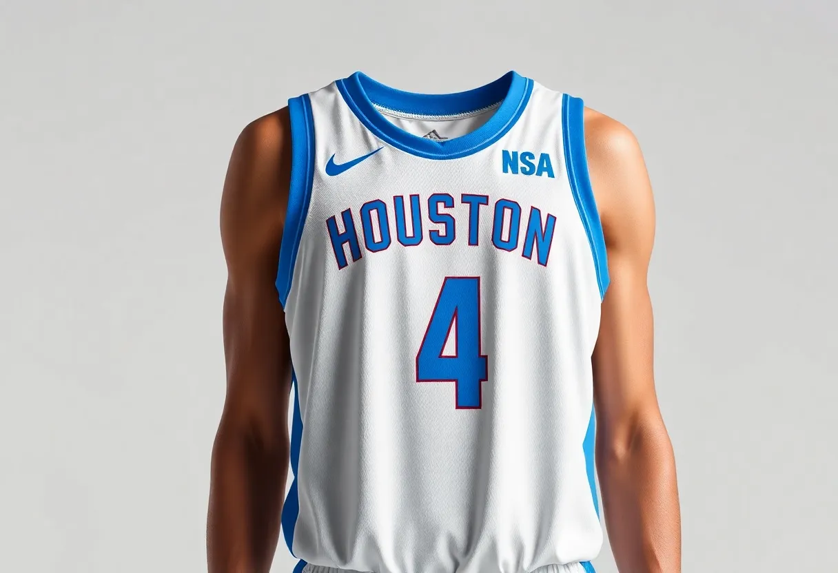 New basketball uniform for the Houston Cougars featuring white and powder blue design.