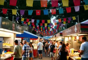 People enjoying food at a Houston culinary festival.