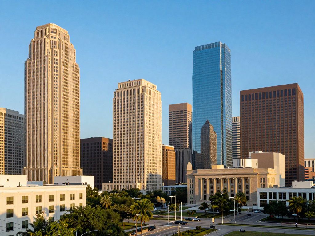 Skyline of Houston with a focus on commercial banking growth