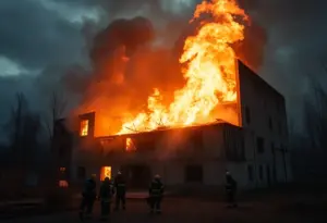 Firefighters battling a fire at an abandoned property in Houston.