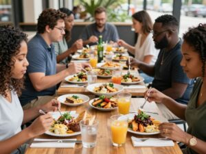 Community brunch in Houston featuring diverse culinary dishes