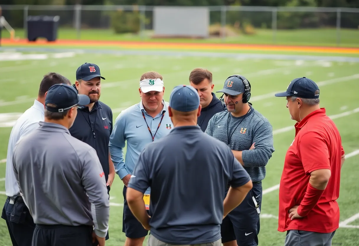 University of Houston football coaching staff in a strategy meeting