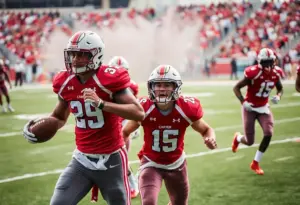 Football players demonstrating teamwork and resilience on the field