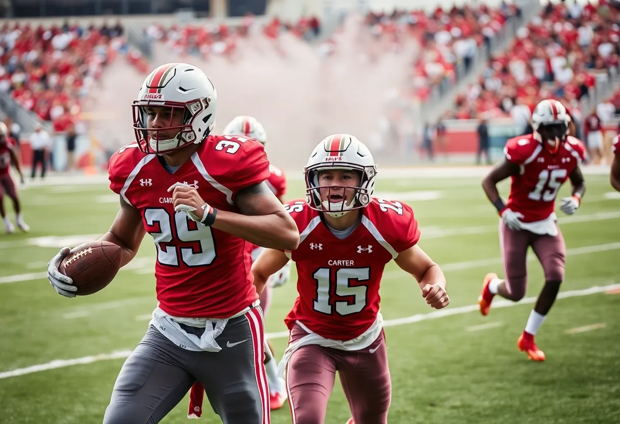 Football players demonstrating teamwork and resilience on the field