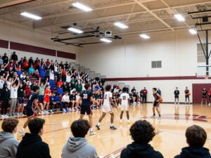 High school basketball players competing in Houston
