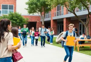 Diverse students engaging in activities at a Houston high school.
