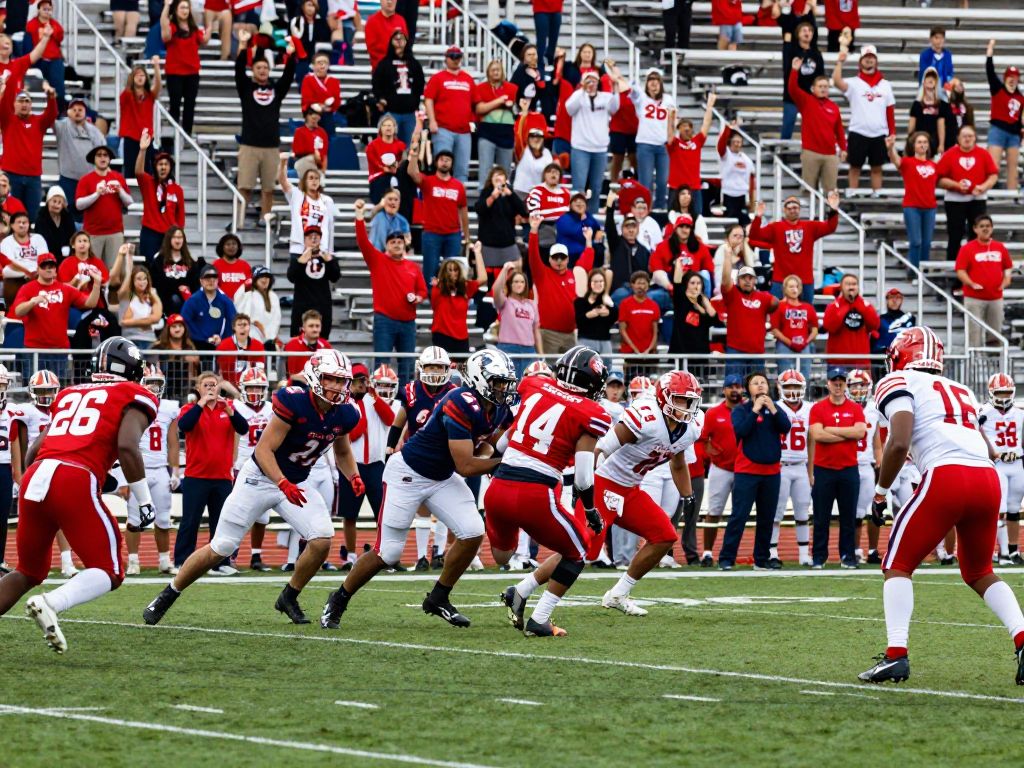 High school football players cheering in Houston during a game.
