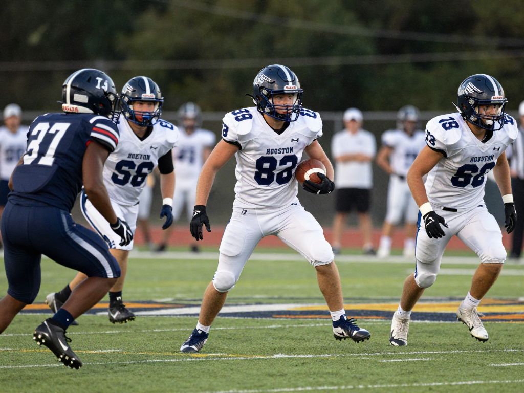 Action shot of Houston high school football players on the field