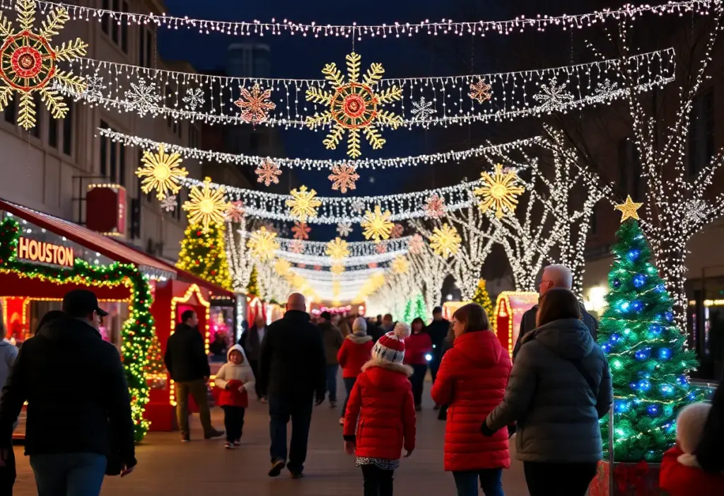 Families enjoying festive lights and activities in Houston