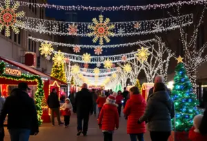 Families enjoying festive lights and activities in Houston
