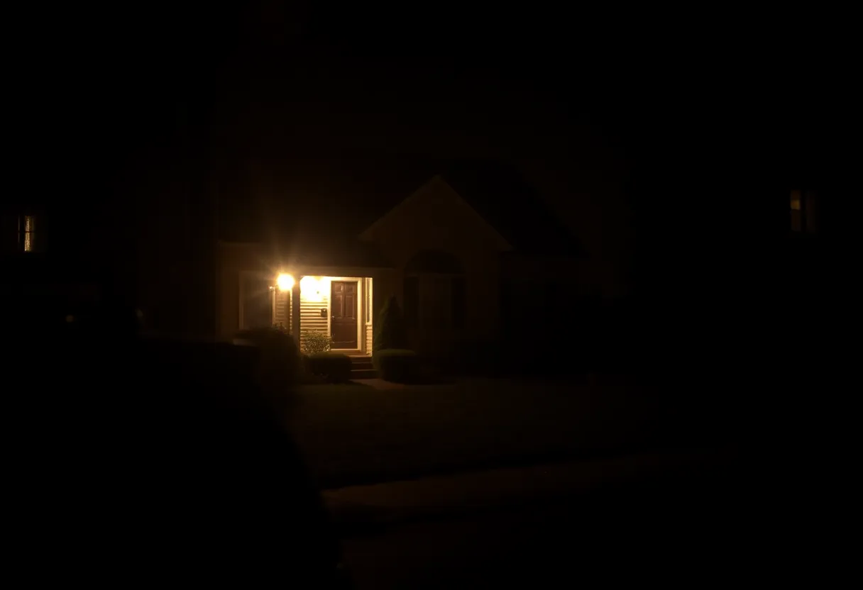 Night scene of a neighborhood in Houston following a home invasion