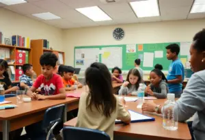 Students engaging in a classroom at a Houston middle school