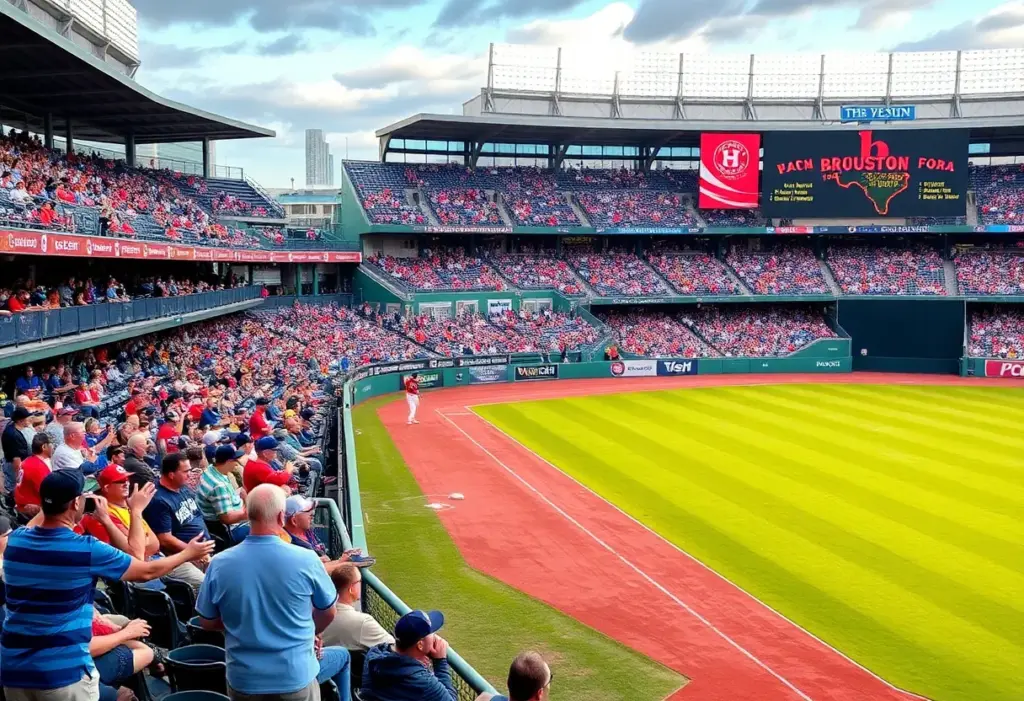 Crowd enjoying a minor league baseball game in Houston