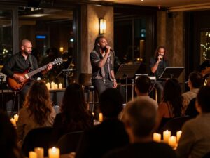 Audience enjoying a neo-soul concert under candlelight in Houston
