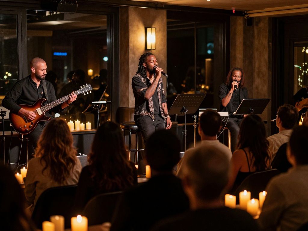 Audience enjoying a neo-soul concert under candlelight in Houston