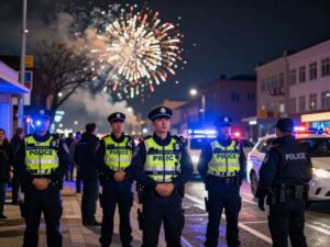 Police officers in Houston responding to gunfire calls on New Year's Eve.