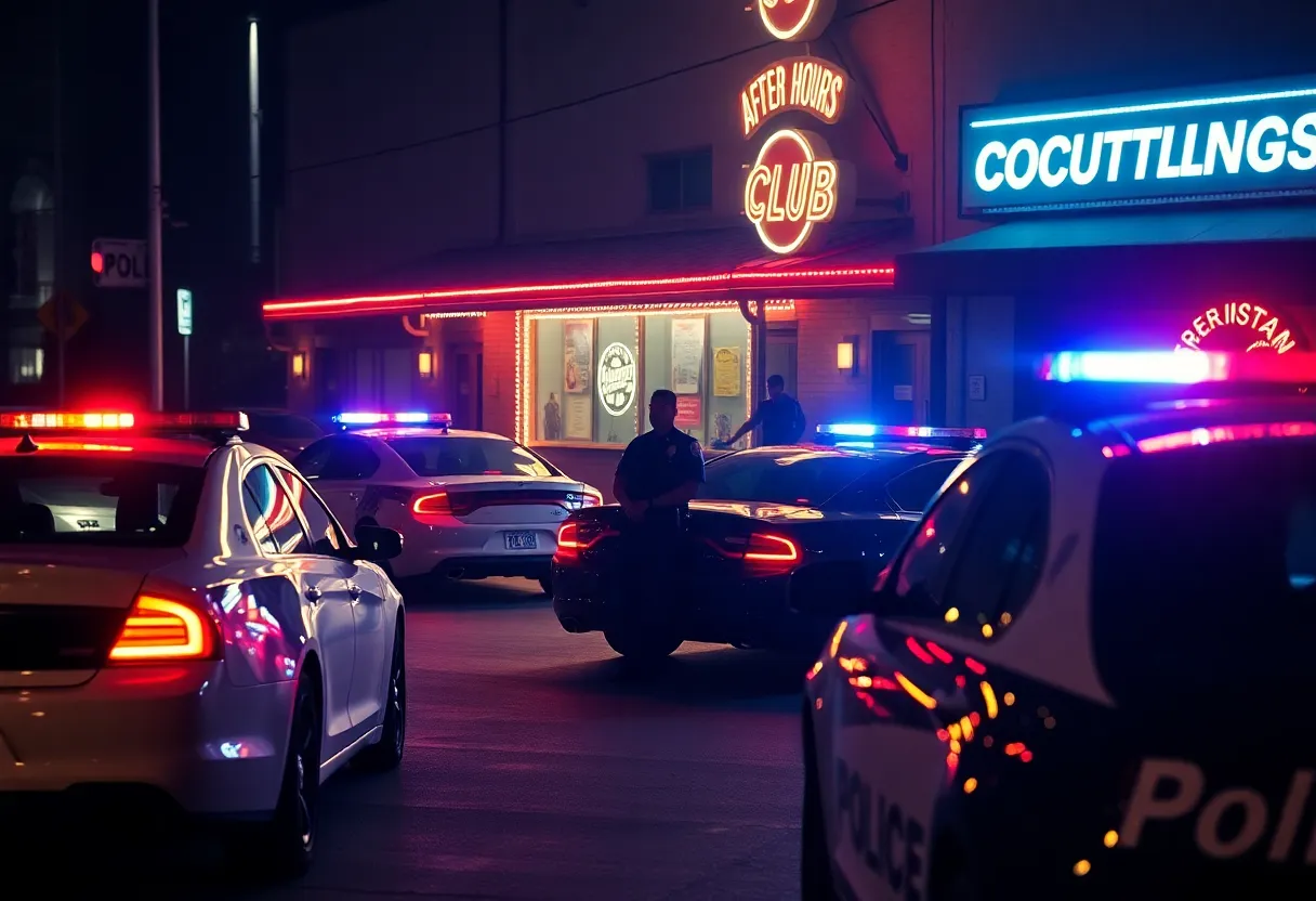 Police officers conducting a raid at an after-hours club in Houston