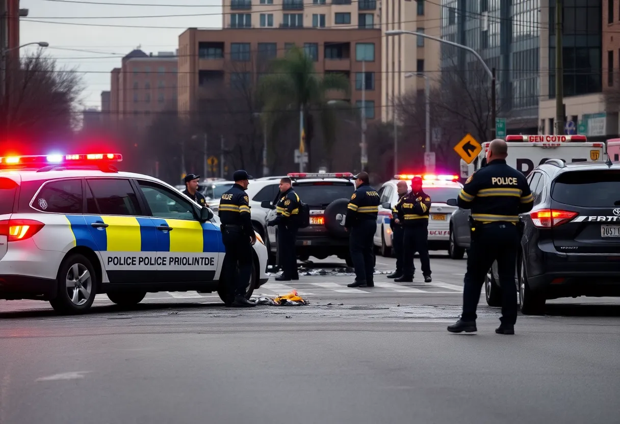 Scene of a police shooting in Houston with emergency responders.