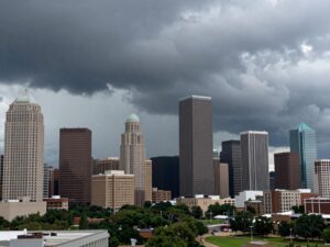 Stormy weather over Houston with dark clouds