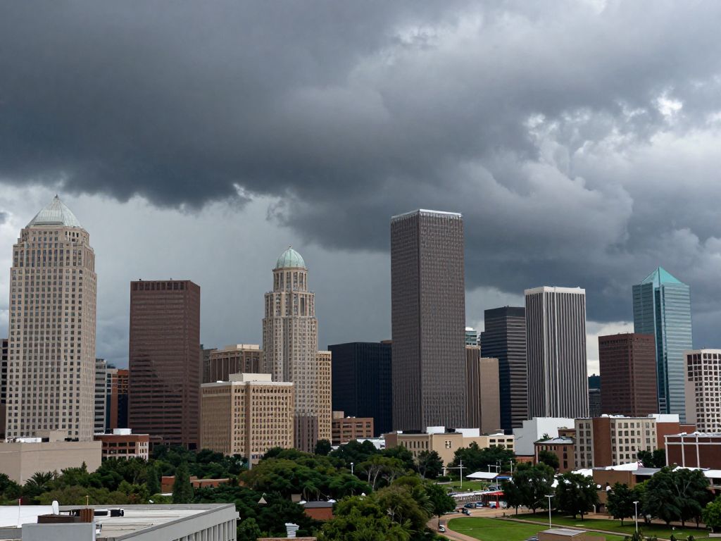 Stormy weather over Houston with dark clouds
