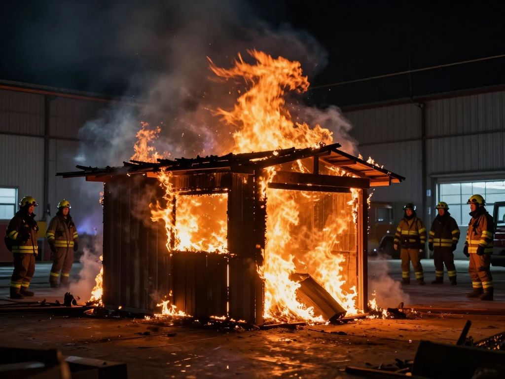 Firefighters responding to a shed fire in Houston warehouse.