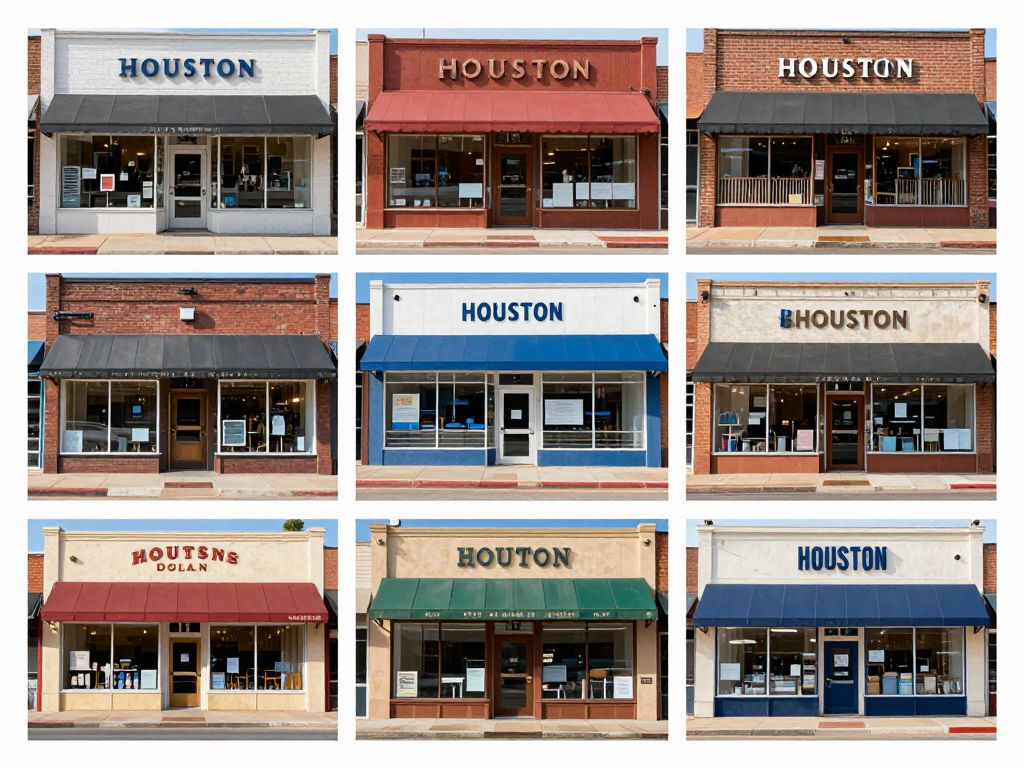 A collage of storefronts of seven iconic Houston small businesses.