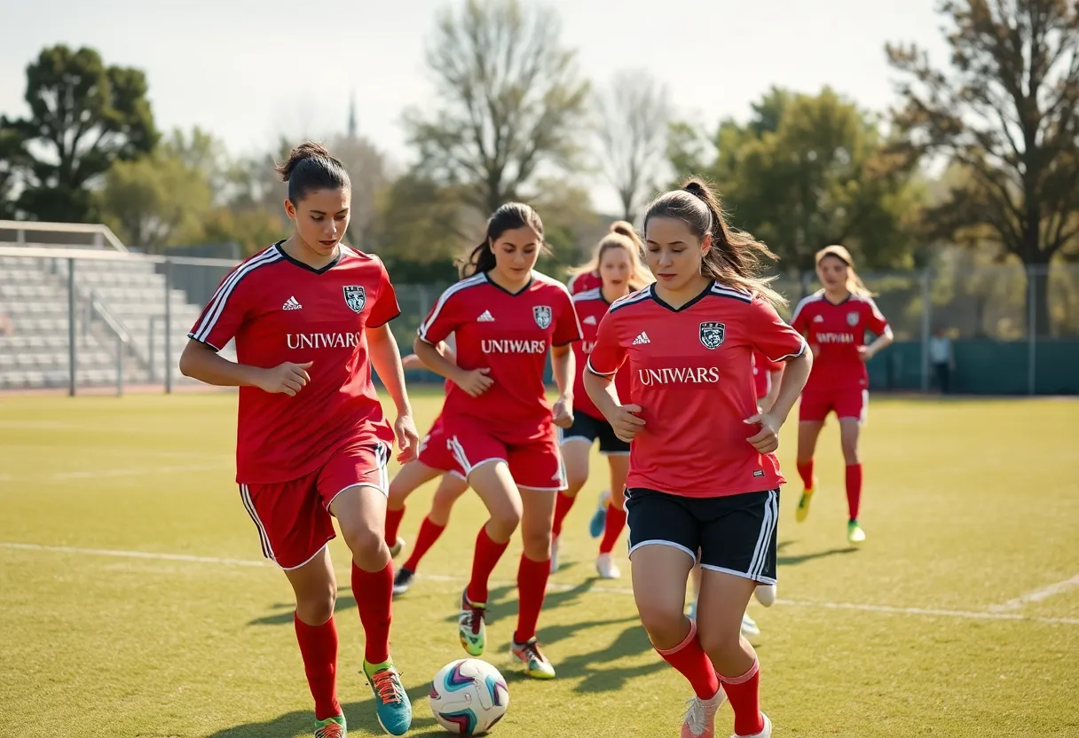 University of Houston soccer team practicing on the field
