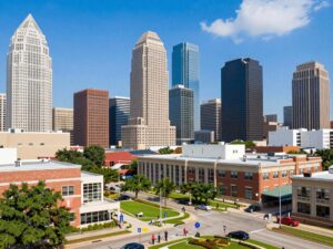 Houston cityscape representing tax refund opportunities for businesses and families