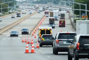 Emergency vehicles at a traffic accident scene in Houston