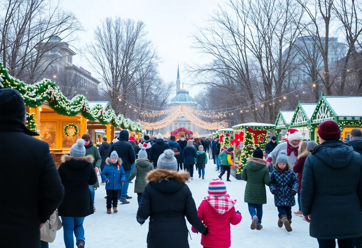 Families enjoying festive activities at a Houston winter festival.