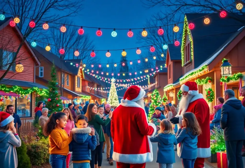 Families enjoying holiday festivities with colorful lights in Houston neighborhoods