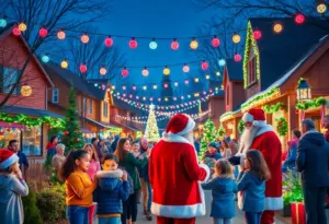 Families enjoying holiday festivities with colorful lights in Houston neighborhoods