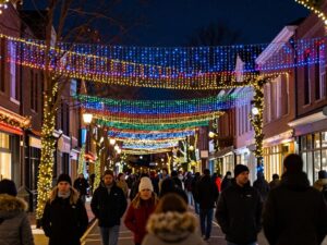 Colorful holiday lights in Houston