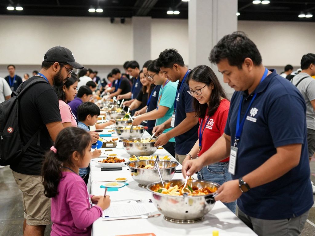 Volunteers serving food at Houston Super Feast event